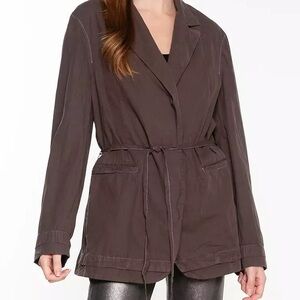 Zara Brown Belted Blazer Coat Jacket Shirt Espresso Tie Waist Long Sleeve